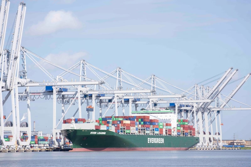 cargo ship unloading at savannah ports